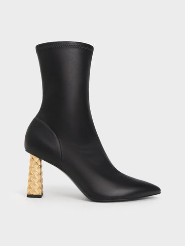 Charles & Keith - Pointed-Toe Quilted Heel Ankle Boots - Charles & Keith - Modalova