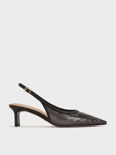 Charles & Keith - Slingback-Kitten-Heels aus Mesh und Leder mit Paillettenbesatz - Charles & Keith - Modalova
