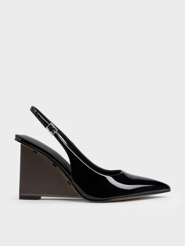 Charles & Keith - Patent Translucent-Heel Slingback Wedges - Charles & Keith - Modalova