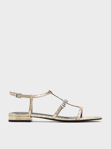 Charles & Keith - Metallic Snake-Print T-Bar Chain-Link Sandals - Charles & Keith - Modalova