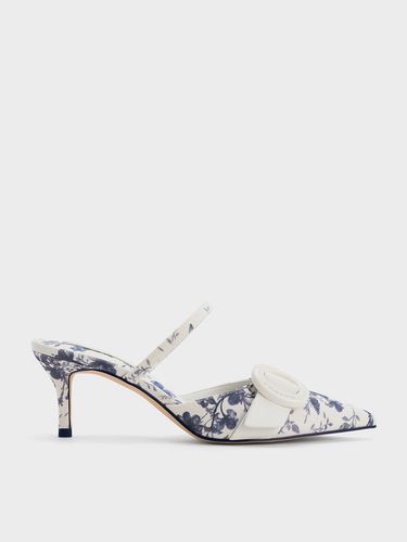 Charles & Keith - Oval-Buckle Floral-Print Pointed-Toe Mules - Charles & Keith - Modalova