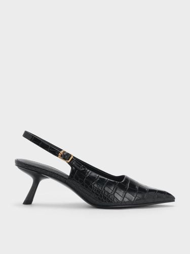 Charles & Keith - Croc-Effect Slant Heel Slingback Pumps - Charles & Keith - Modalova