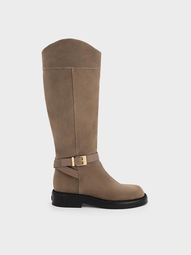 Charles & Keith - Leather & Suede Buckled-Strap Knee-High Boots - Charles & Keith - Modalova