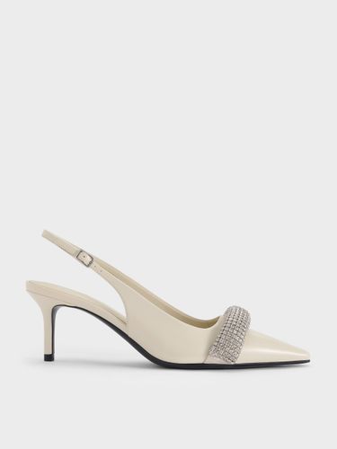 Charles & Keith - Slingback-Pumps in Wildlederimitat-Optik, mit spitz zulaufender Zehenpartie und Kristallverzierung - Charles & Keith - Modalova