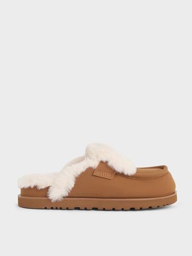 Charles & Keith - Textured Fur-Trim Flatform Mules - Charles & Keith - Modalova