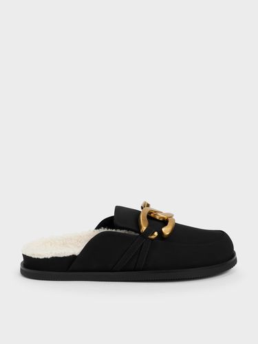 Charles & Keith - Metallic Accent Furry Loafer Mules - Charles & Keith - Modalova