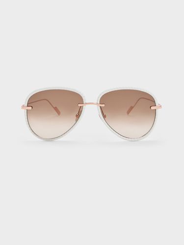 Charles & Keith - Leather Braided-Rim Aviator Sunglasses - Charles & Keith - Modalova