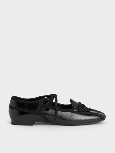 Charles & Keith - Crinkle-Effect Lace-Up Bow Ballet Flats - Charles & Keith - Modalova