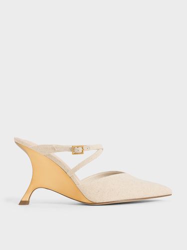 Charles & Keith - Linen Crossover-Strap Sculptural-Heel Wedges - Charles & Keith - Modalova