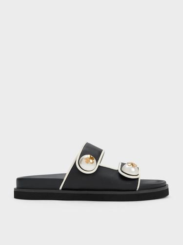 Charles & Keith - Aeryn Pearl Embellished Contrast-Trim Slides - Charles & Keith - Modalova