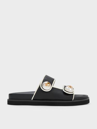 Charles & Keith - Pearl Embellished Contrast-Trim Slides - Charles & Keith - Modalova