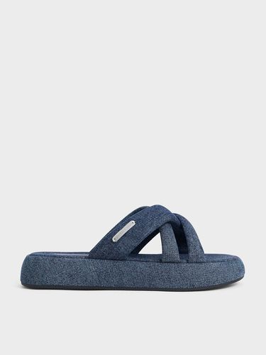 Charles & Keith - Denim Puffy Crossover-Strap Slide Sandals - Charles & Keith - Modalova