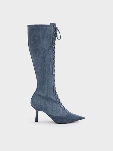 Charles & Keith - Denim Lace-Up Pointed-Toe Knee-High Boots - Charles & Keith - Modalova