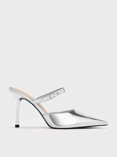 Charles & Keith - Metallic Crystal-Accent Stiletto-Heel Mules - Charles & Keith - Modalova