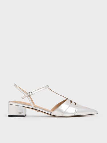 Charles & Keith - Metallic Leather T-Bar Block-Heel Pumps - Charles & Keith - Modalova