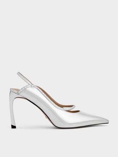 Charles & Keith - Leather & Satin Crystal-Embellished Pointed-Toe Slingback Pumps - Charles & Keith - Modalova