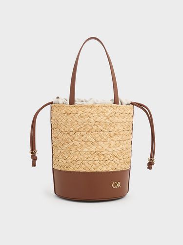 Charles & Keith - Leather & Raffia Bucket Bag - Charles & Keith - Modalova