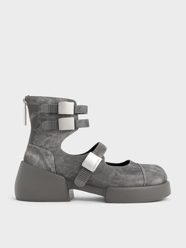 Charles & Keith - Robbie Denim-Effect Ankle-Strap Mary Jane Boots - Charles & Keith - Modalova