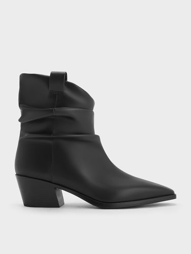 Charles & Keith - Ruched Almond-Toe Cowboy Ankle Boots - Charles & Keith - Modalova