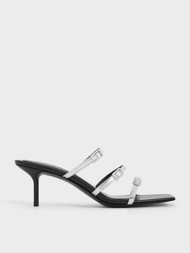 Charles & Keith - Metallic Crystal-Buckle Heeled Mules - Charles & Keith - Modalova