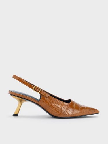 Charles & Keith - Croc-Effect Slant Heel Slingback Pumps - Charles & Keith - Modalova