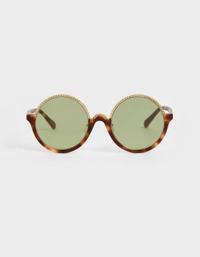 Charles & Keith - Tortoiseshell Half Frame Embellished Round Sunglasses - Charles & Keith - Modalova