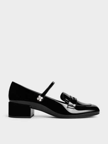 Charles & Keith - Patent Pearl-Embellished Flower-Buckle Mary Jane Loafers - Charles & Keith - Modalova