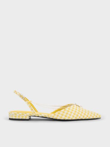 Charles & Keith - Houndstooth Flower-Accent Chain-Link Slingback Flats - Charles & Keith - Modalova