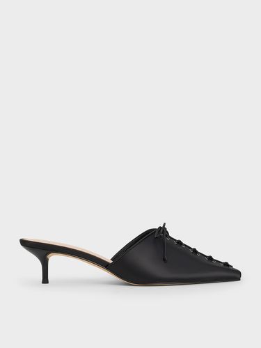 Charles & Keith - Satin Lace-Up Pointed-Toe Kitten-Heel Mules - Charles & Keith - Modalova