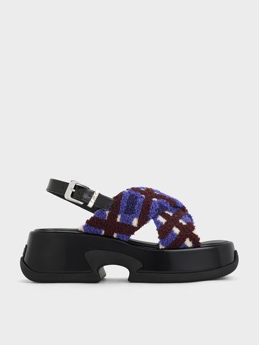 Charles & Keith - Caria Furry Checkered Platform Sandals - Charles & Keith - Modalova