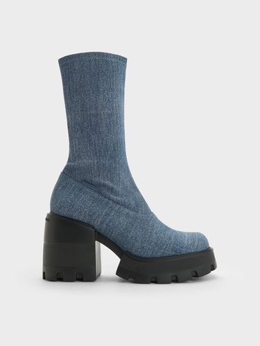 Charles & Keith - Denim Side-Zip Platform Calf Boots - Charles & Keith - Modalova