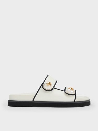 Charles & Keith - Aeryn Pearl Embellished Contrast-Trim Slides - Charles & Keith - Modalova