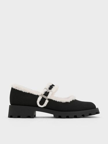 Charles & Keith - Textured Fur-Trim Buckled Mary Janes - Charles & Keith - Modalova