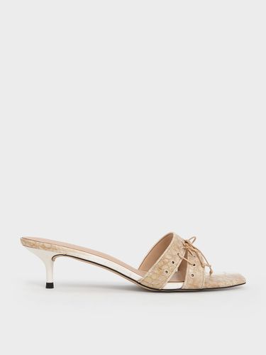 Charles & Keith - Croc-Effect Lace-Up Double-Strap Kitten-Heel Mules - Charles & Keith - Modalova