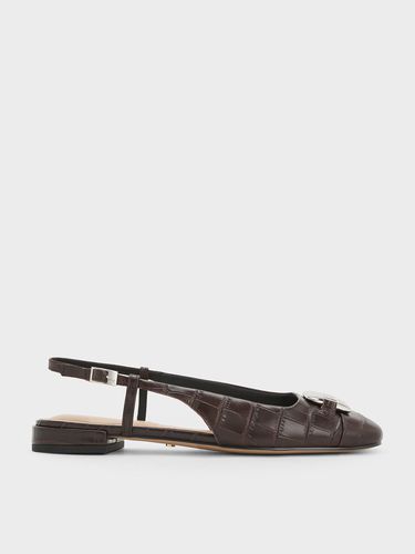 Charles & Keith - Croc-Effect Leather Metallic-Accent Slingback Flats - Charles & Keith - Modalova