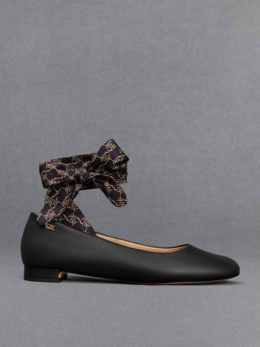 Charles & Keith - Leather Monogram Tie-Around Ballet Flats - Charles & Keith - Modalova