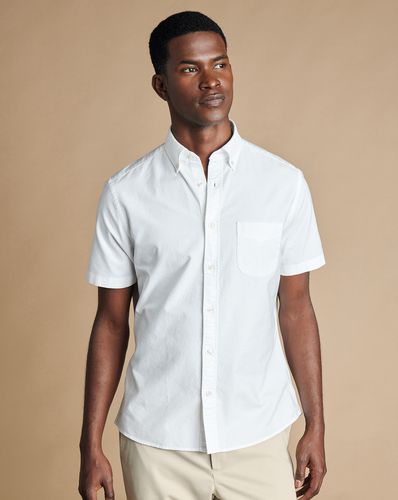 Men's Button-Down Collar Stretch Washed Oxford Short Sleeve Cotton Shirt - Single Cuff, Large by - Charles Tyrwhitt - Modalova
