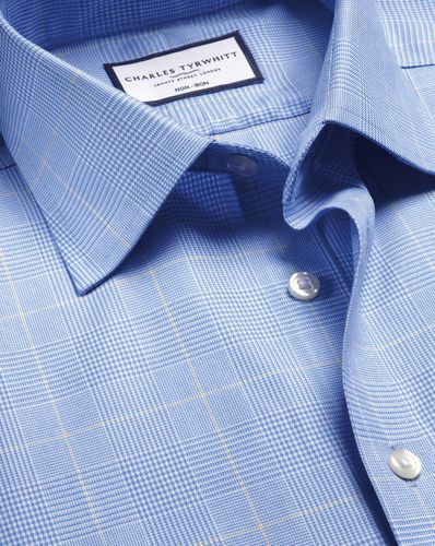 Men's Non-Iron Prince Of Wales Checkered Cotton Formal Shirt - Ocean Single Cuff, Medium by - Charles Tyrwhitt - Modalova