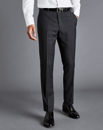 Men's Windowpane Check Birdseye Travel Suit Trousers - Charcoal Black , 40/38 by - Charles Tyrwhitt - Modalova