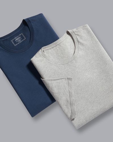 Men's 2 Pack Crew Neck Cotton T-Shirts - Indigo Blue and Grey, Medium by - Charles Tyrwhitt - Modalova