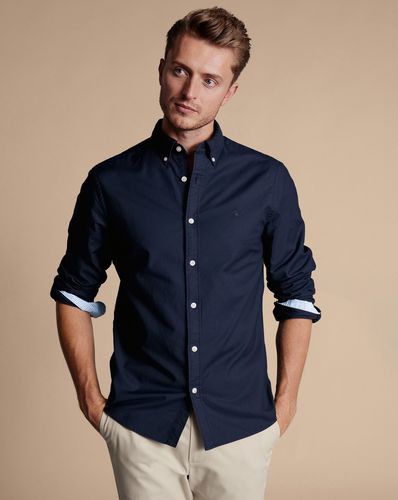 Men's Button-Down Collar Stretch Washed Oxford Cotton Shirt - Navy Single Cuff, Large by - Charles Tyrwhitt - Modalova