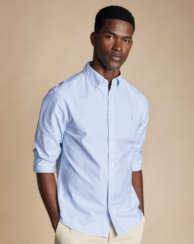 Men's Button-Down Collar Stretch Washed Oxford Stripe Cotton Shirt - Ocean Single Cuff, Large by - Charles Tyrwhitt - Modalova