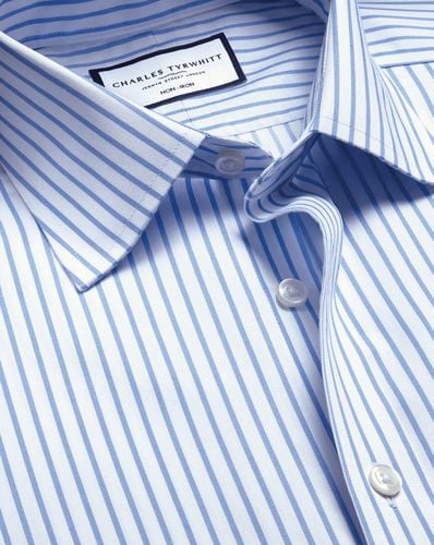 Men's Non-Iron Twill Stripe Cotton Formal Shirt - Cornflower Single Cuff, Medium by - Charles Tyrwhitt - Modalova