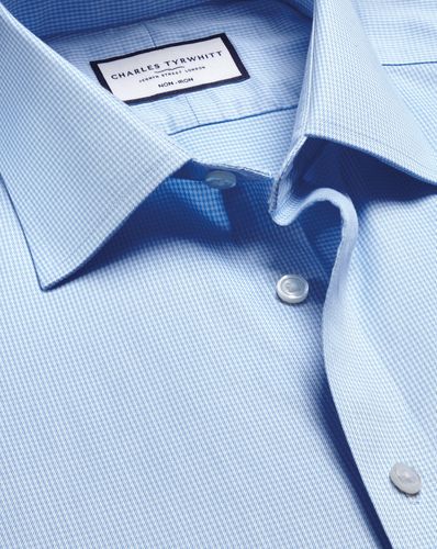 Men's Non-Iron Puppytooth Cotton Formal Shirt - Sky Single Cuff, XXXL by - Charles Tyrwhitt - Modalova