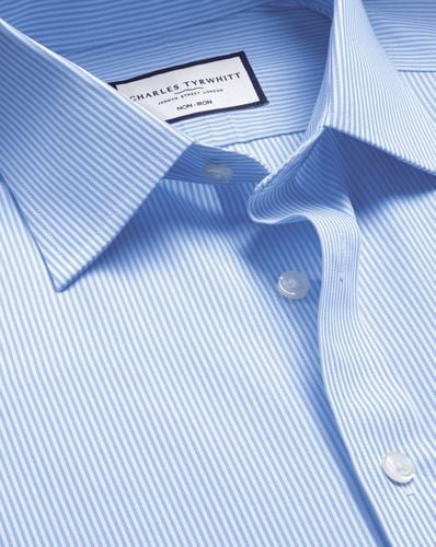 Men's Non-Iron Bengal Stripe Cotton Formal Shirt - Cornflower Single Cuff, Medium by - Charles Tyrwhitt - Modalova