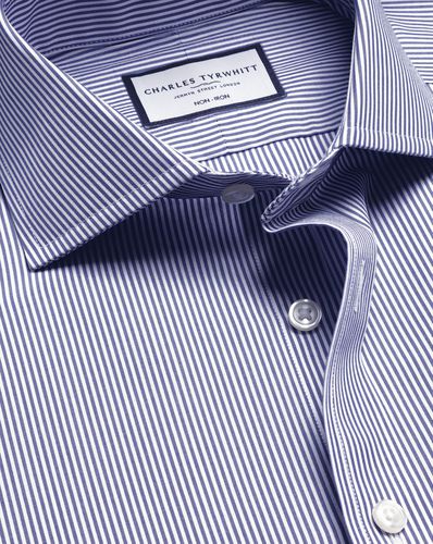 Men's Cutaway Collar Non-Iron Bengal Stripe Cotton Formal Shirt - Royal Single Cuff, Small by - Charles Tyrwhitt - Modalova