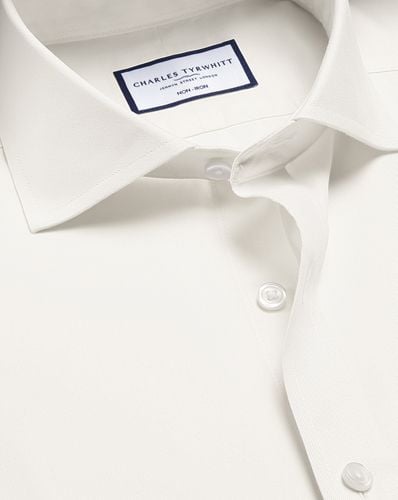 Men's Cutaway Collar Non-Iron Twill Cotton Formal Shirt - Ivory Double Cuff, Large by - Charles Tyrwhitt - Modalova