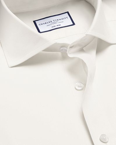 Men's Cutaway Collar Non-Iron Twill Cotton Formal Shirt - Ivory Single Cuff, Small by - Charles Tyrwhitt - Modalova