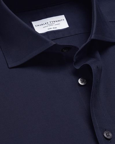 Men's Cutaway Collar Non-Iron Twill Cotton Formal Shirt - Navy Single Cuff, Small by - Charles Tyrwhitt - Modalova