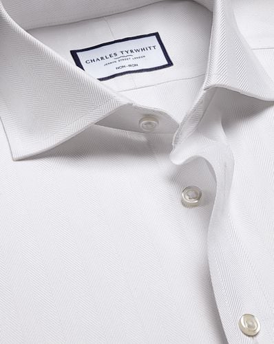 Men's Cutaway Collar Non-Iron Herringbone Cotton Formal Shirt - Single Cuff, Small by - Charles Tyrwhitt - Modalova